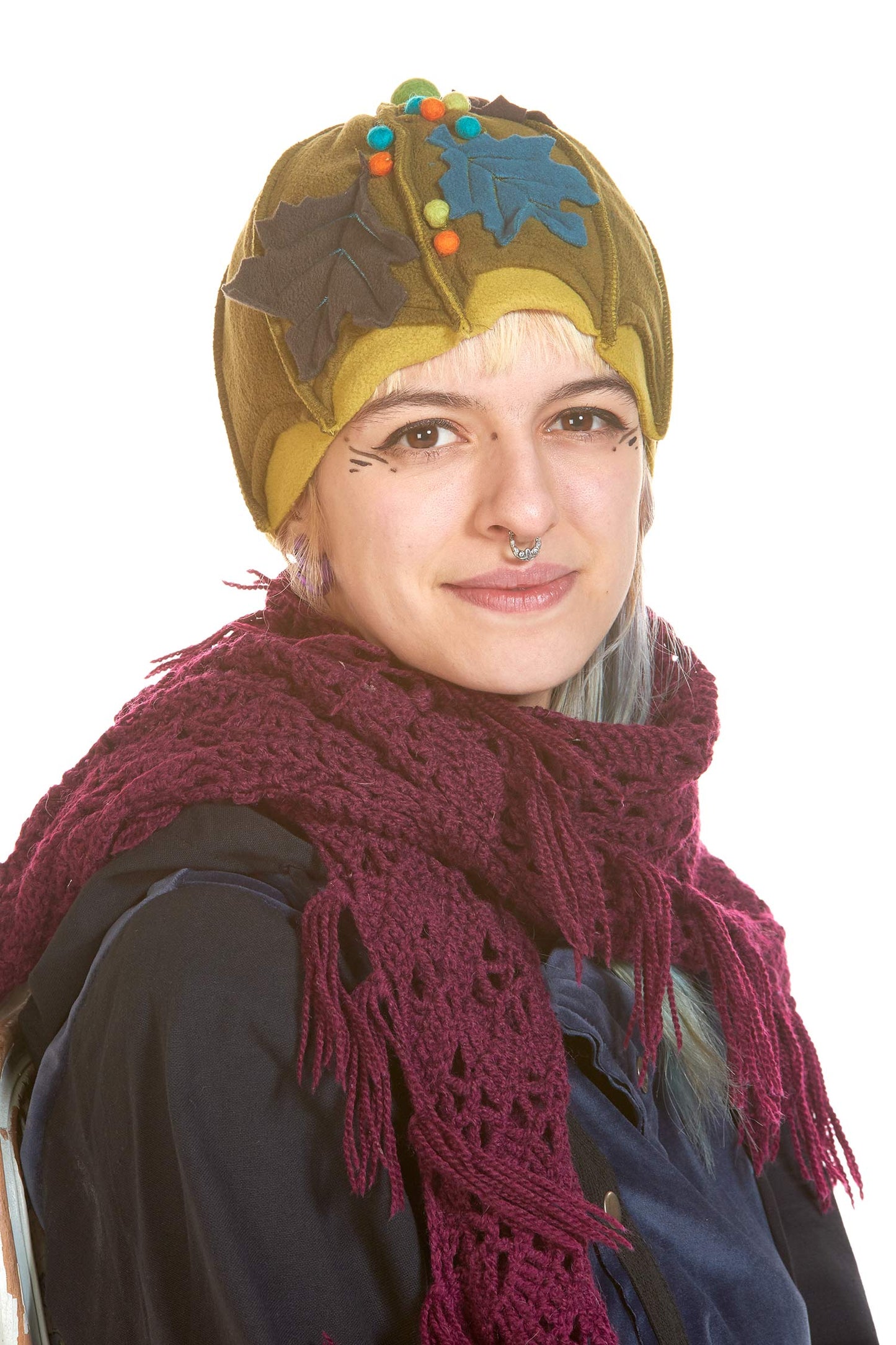 Fleece Pixie Hippy Hat, Cute Ladies Beanie - Maple Leaf Hat (HT2060) by Altshop UK