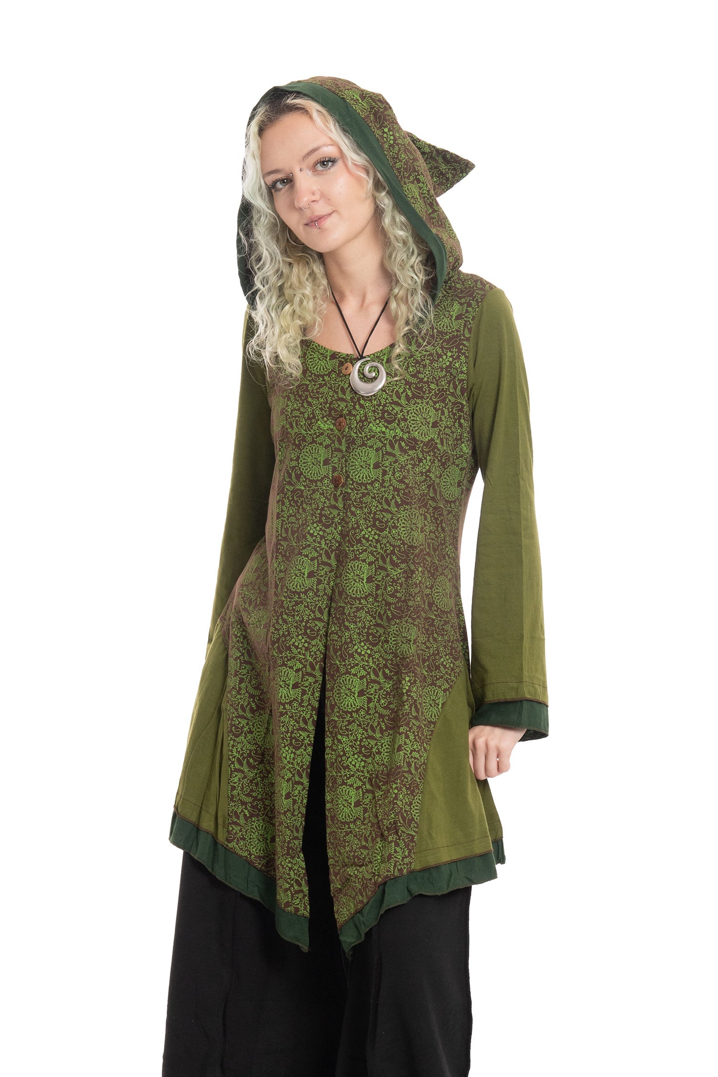 Cotton Hippy Festival Jacket for Women, Cosplay Coat with Wizard Hood