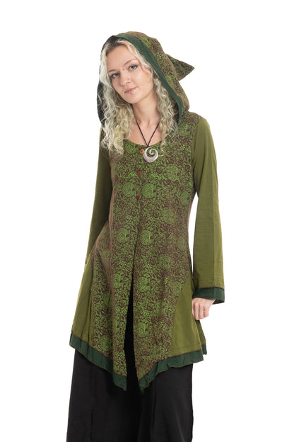 Cotton Hippy Festival Jacket for Women, Cosplay Coat with Wizard Hood