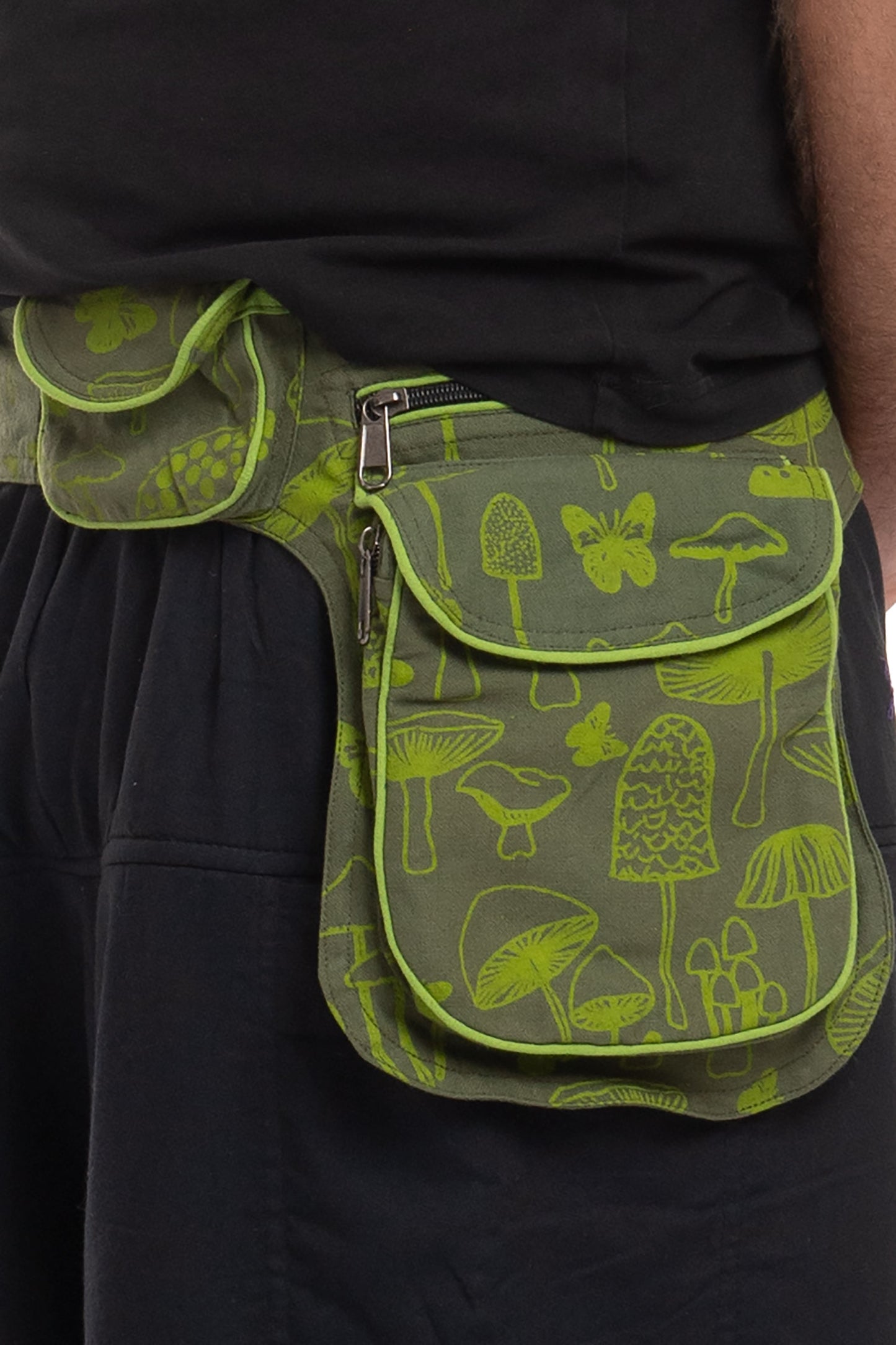 Mushroom Print Unisex Pocket Belt, Hippy Festival Clothing, Festival Utility Bag