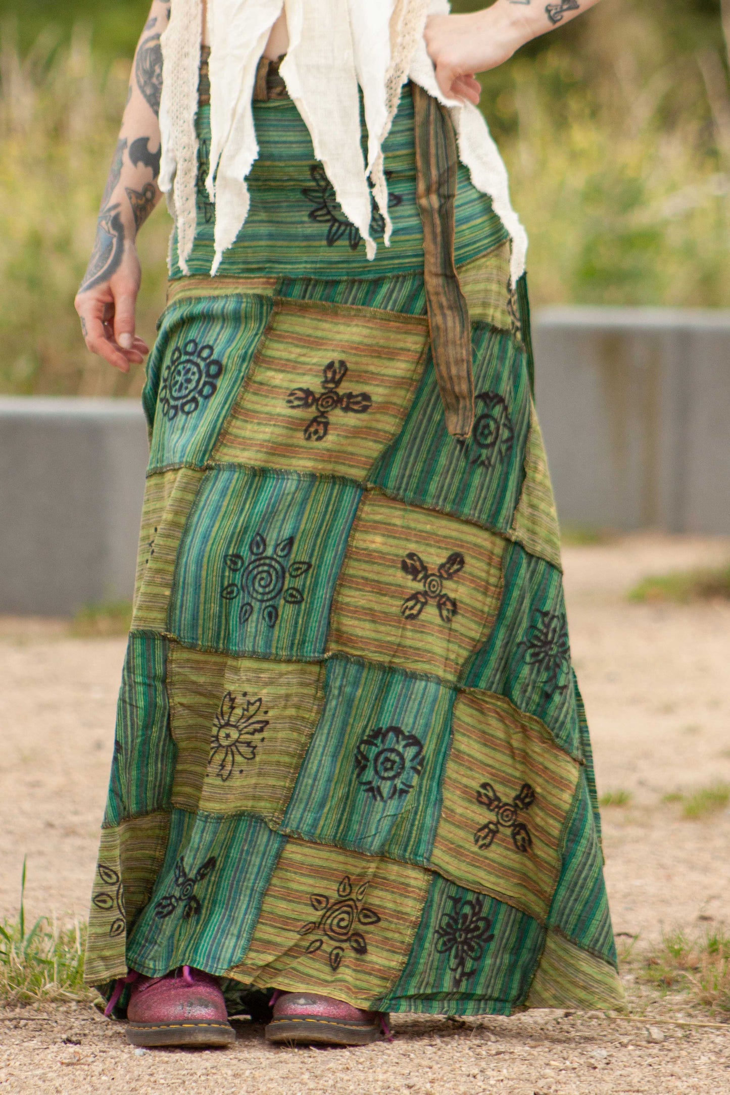 Long Earthy Hippy Patchwork Wrap Skirt - Earth Skirt (DSCN27817) by Altshop UK