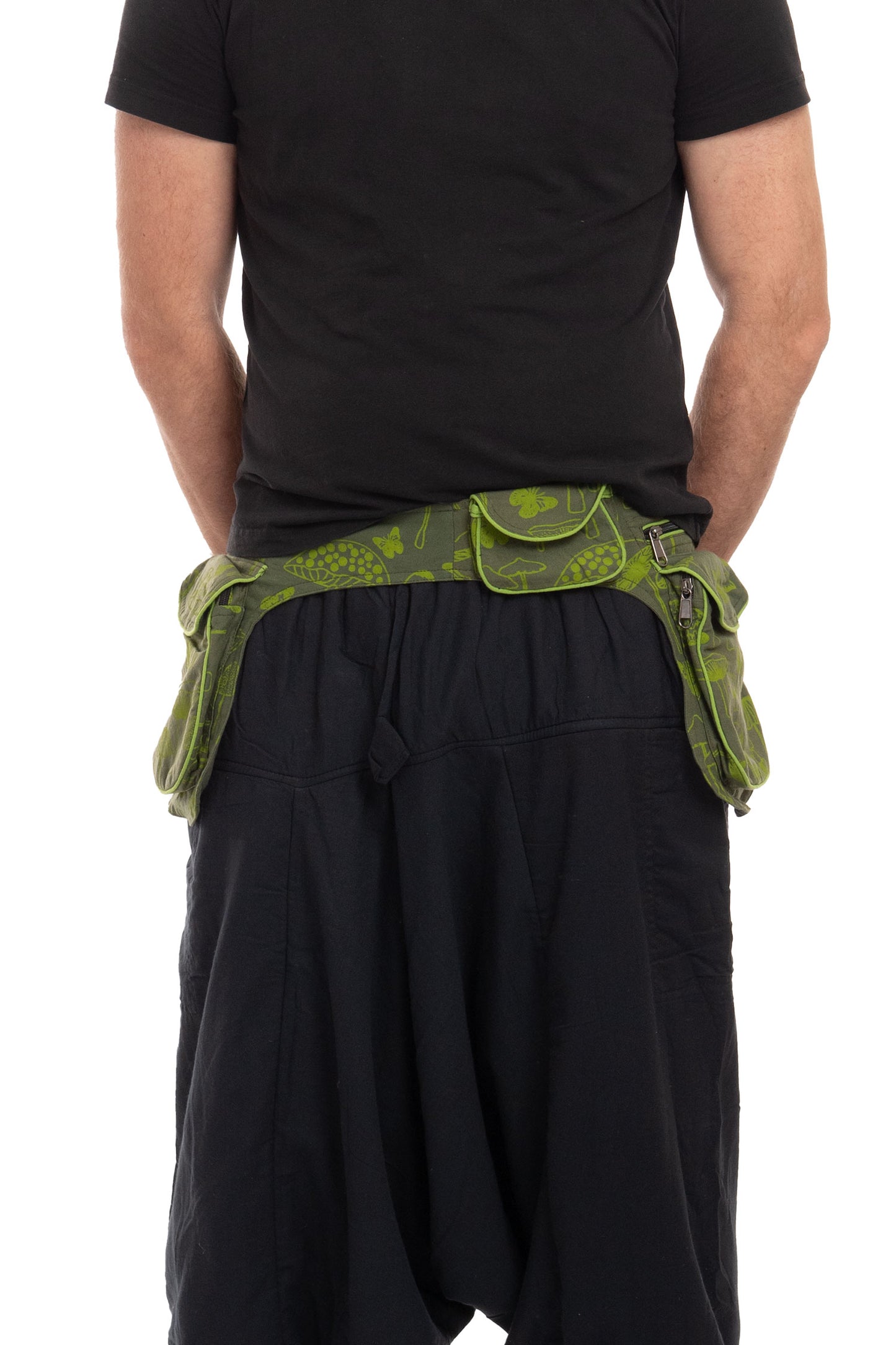 Mushroom Print Unisex Pocket Belt, Hippy Festival Clothing, Festival Utility Bag