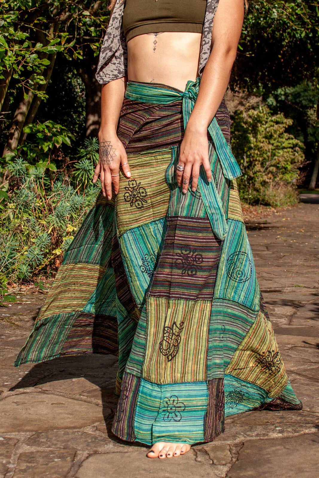 Long Earthy Patchwork Skirt