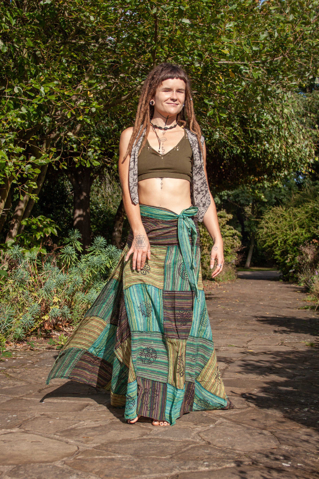 Long Earthy Patchwork Skirt