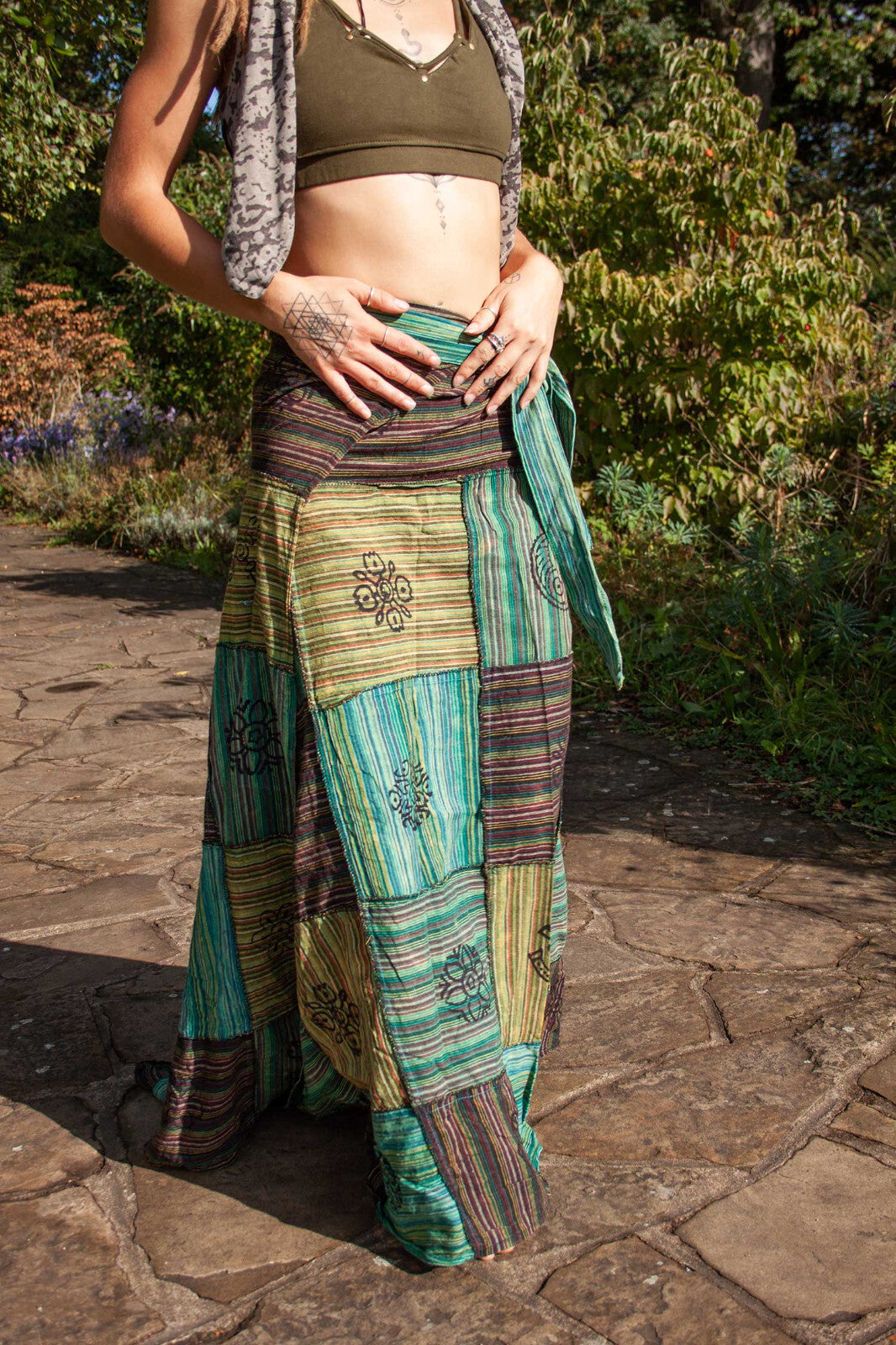 Long Earthy Patchwork Skirt