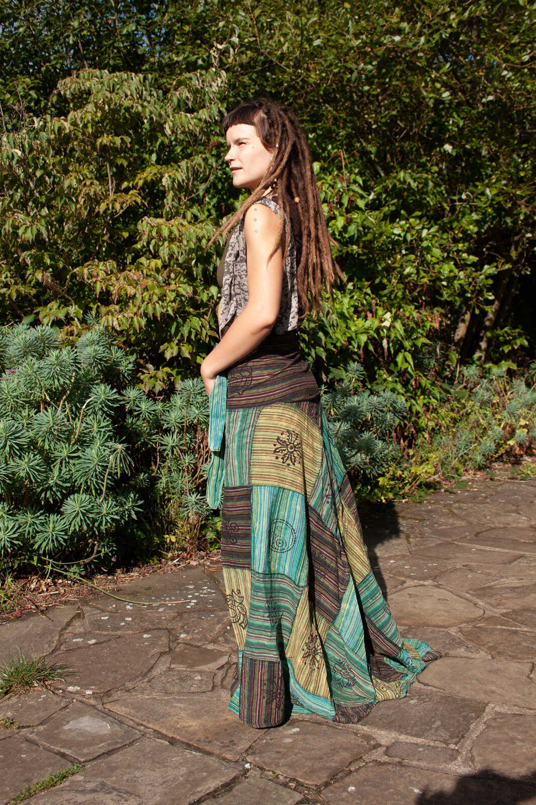 Long Earthy Patchwork Skirt