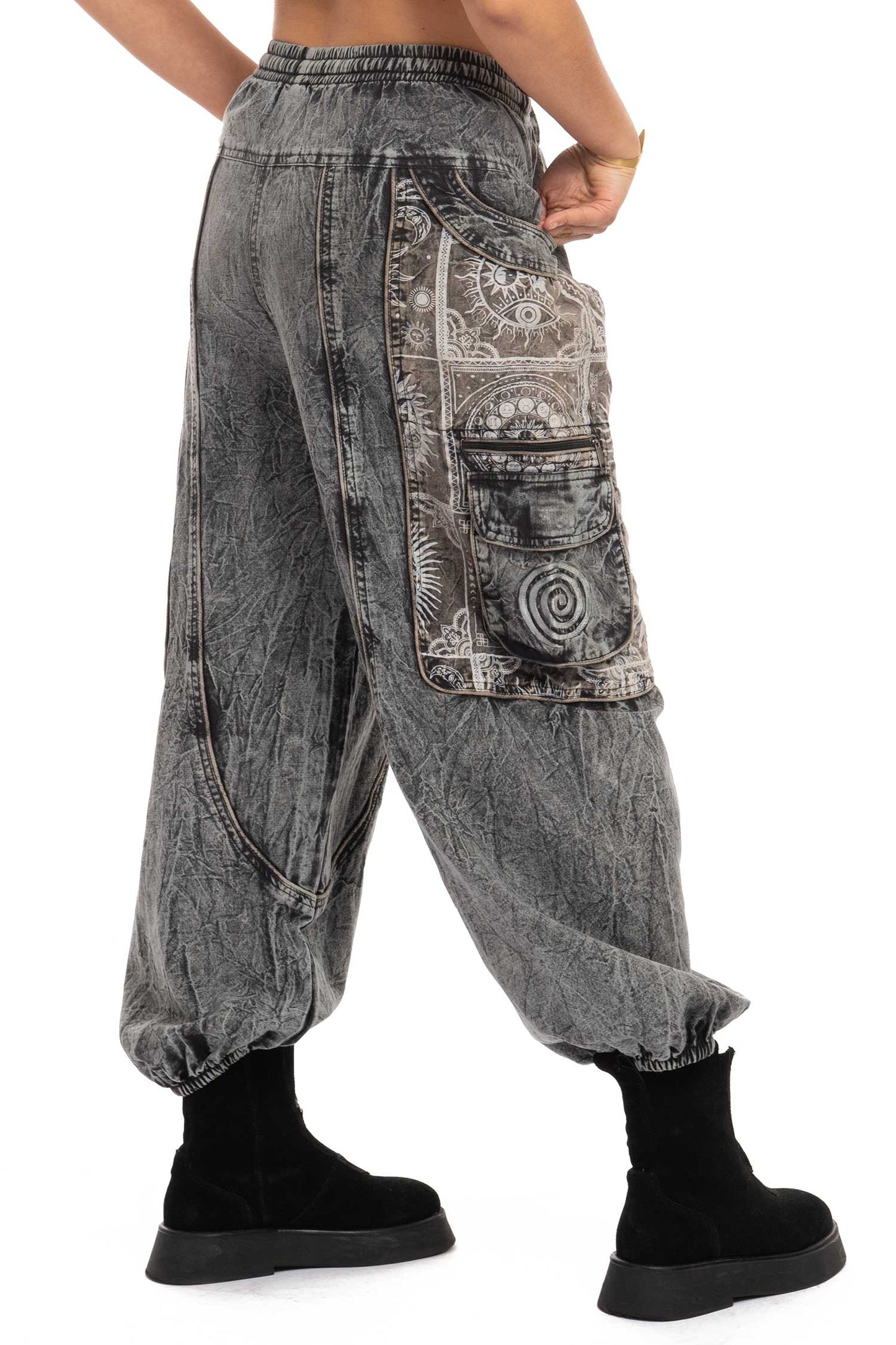 Stonewash Sun and Moon Print Trousers