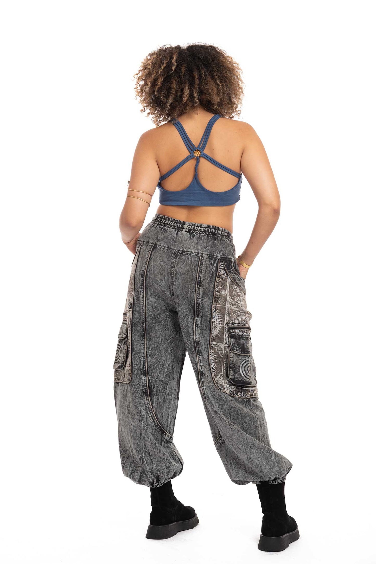 Stonewash Sun and Moon Print Trousers