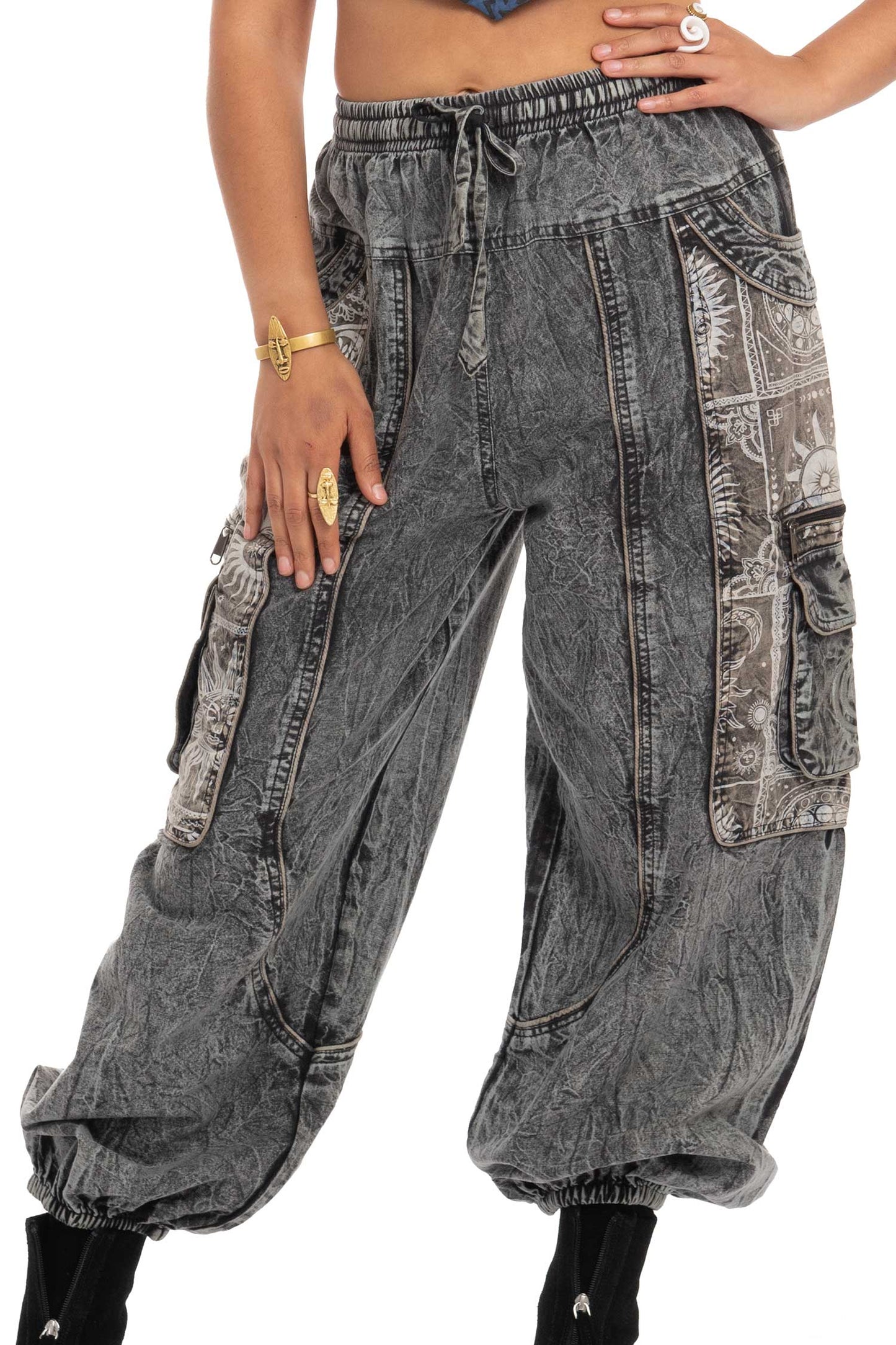 Stonewash Sun and Moon Print Trousers