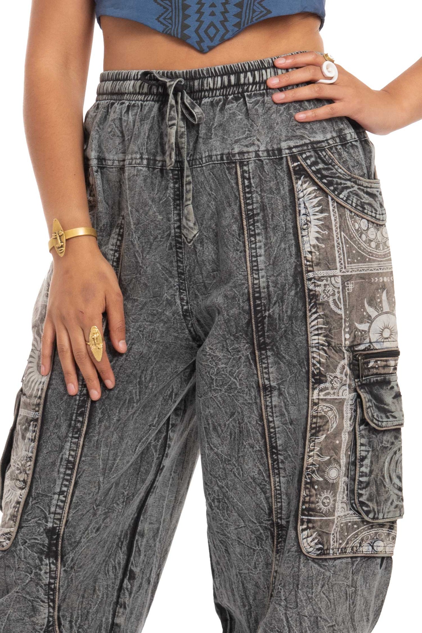 Stonewash Sun and Moon Print Trousers