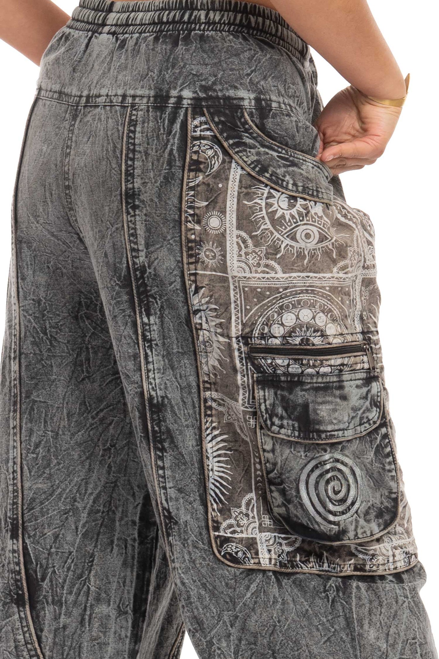 Stonewash Sun and Moon Print Trousers