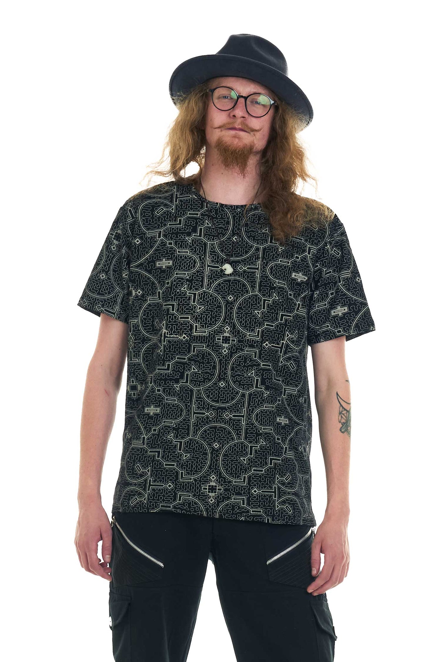 Mens Geometric Tee Shirt, Shipibo Ayahuasca Teeshirt - Geo Tee (ROKGET) by Altshop UK