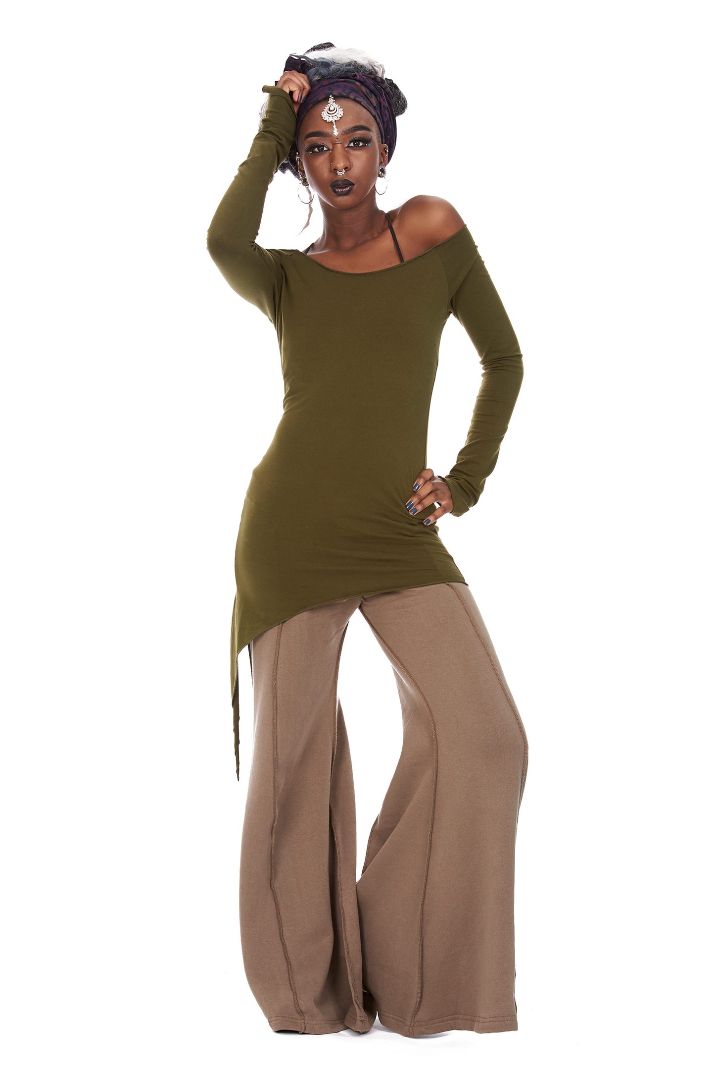 Ladies Assym Pixie Top, Long Sleeve Boho Top