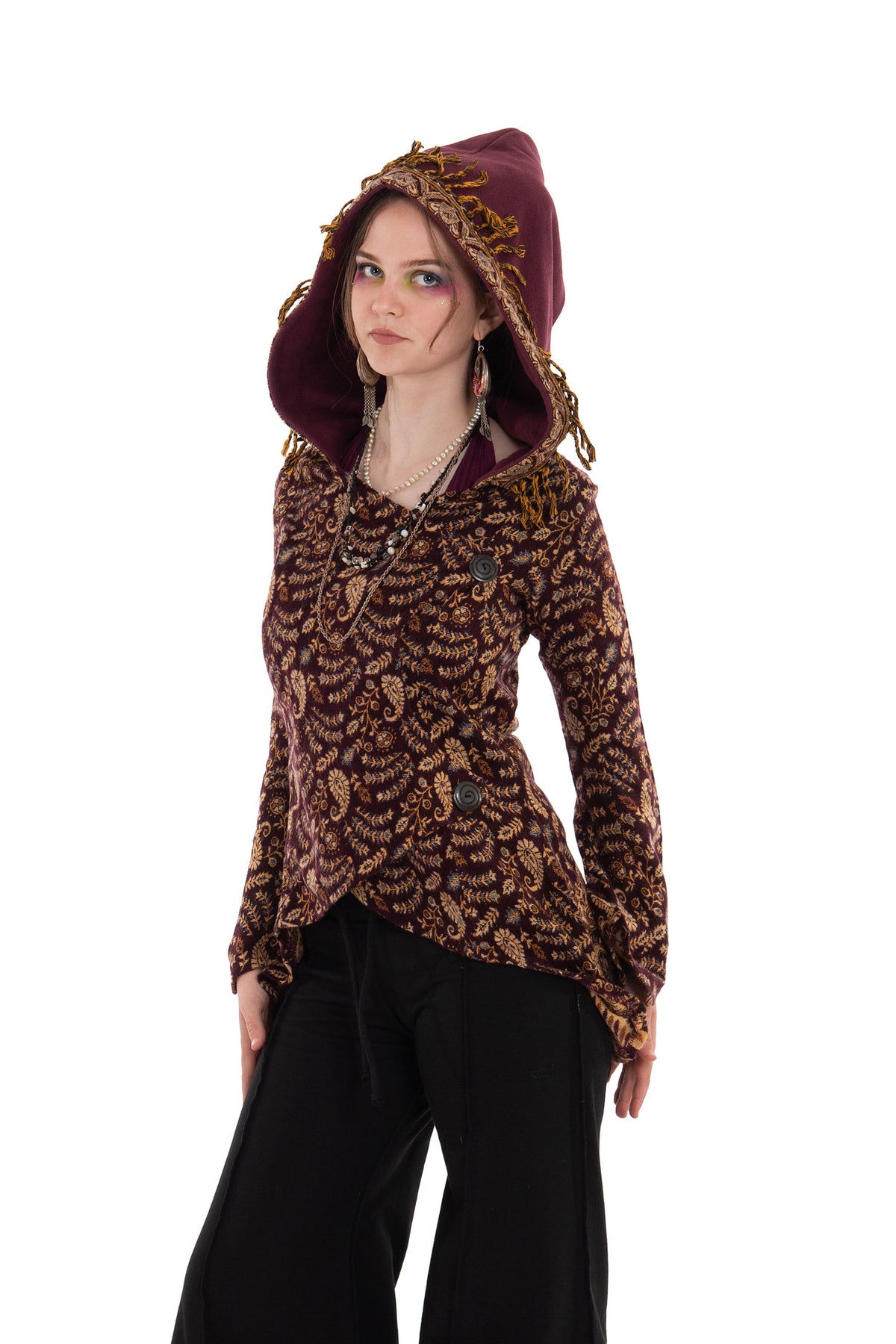 Paisley Shawl Jacket with Extra Large Tassled Hood