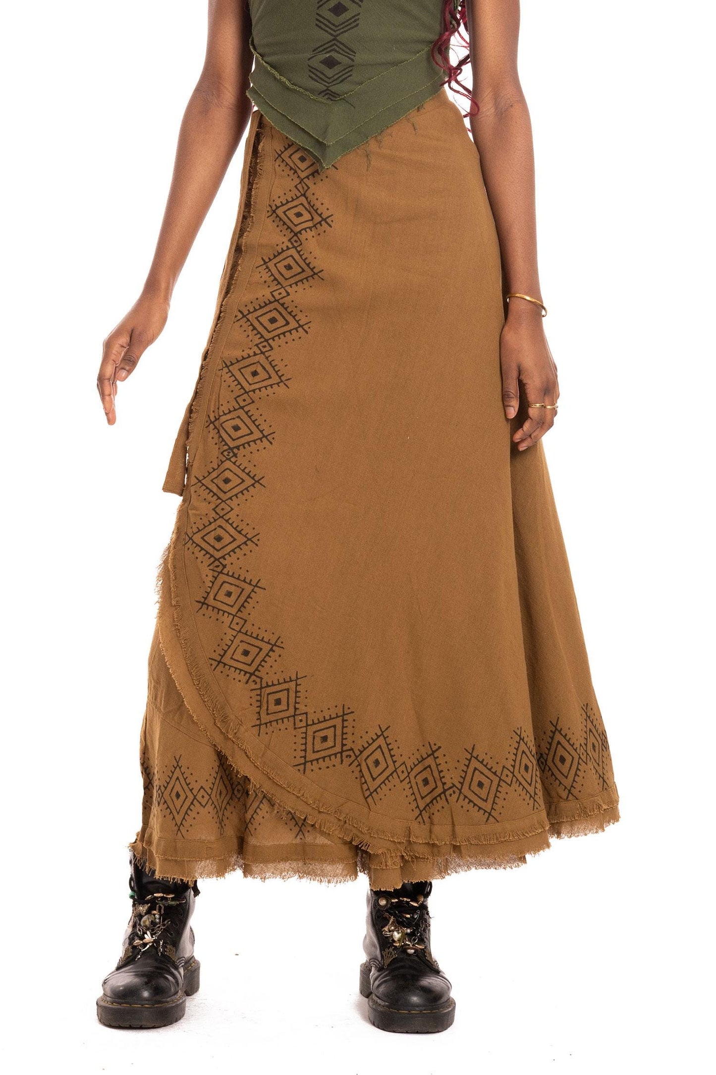 Hand Block Printed Goa Boho Hippy Jute Wrap Skirt