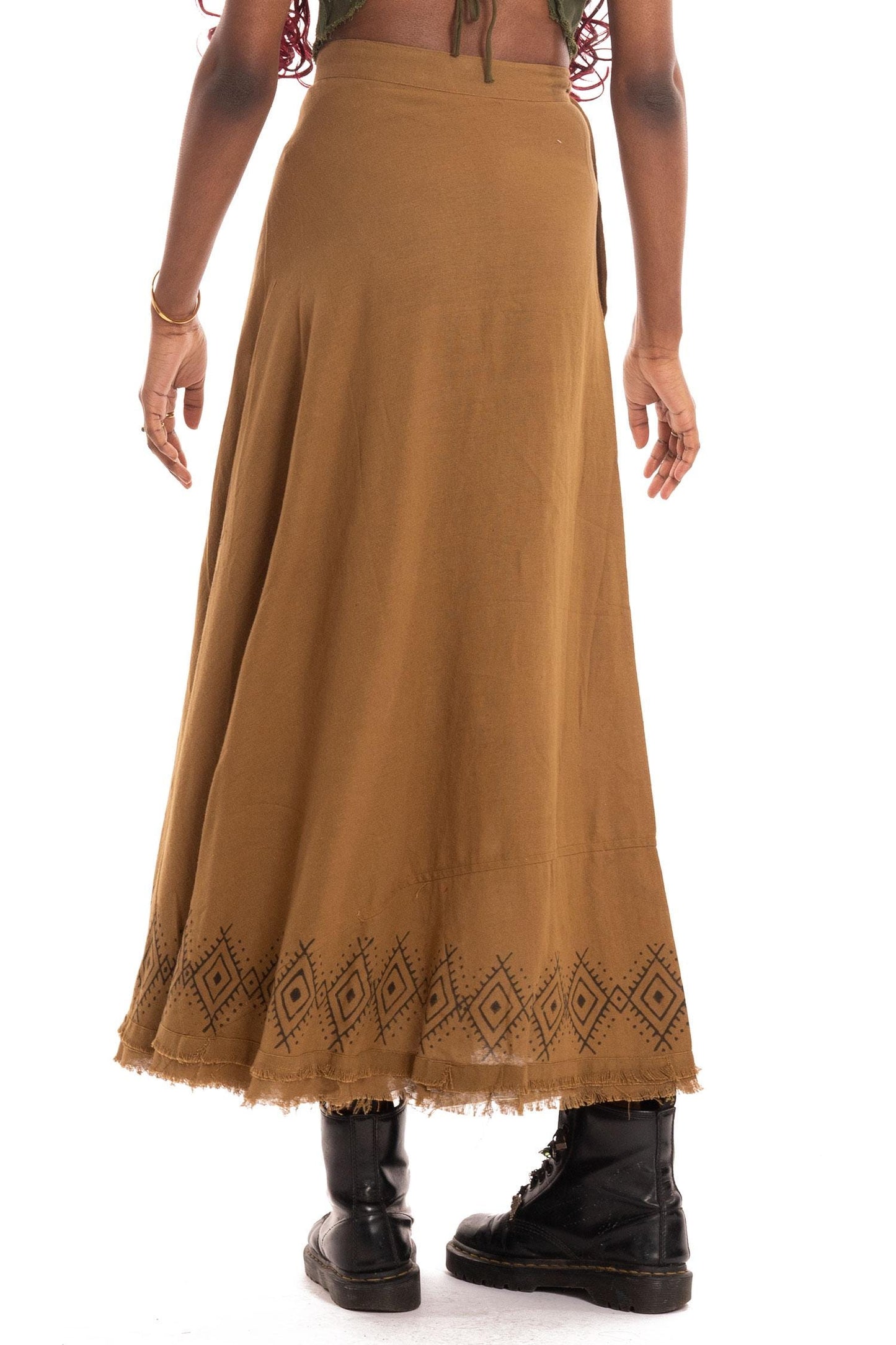 Hand Block Printed Goa Boho Hippy Jute Wrap Skirt