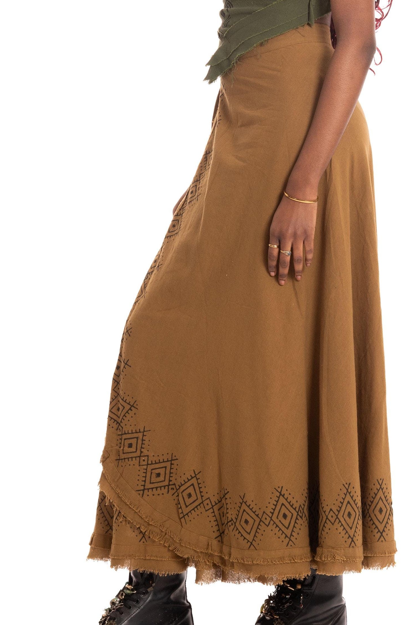 Hand Block Printed Goa Boho Hippy Jute Wrap Skirt