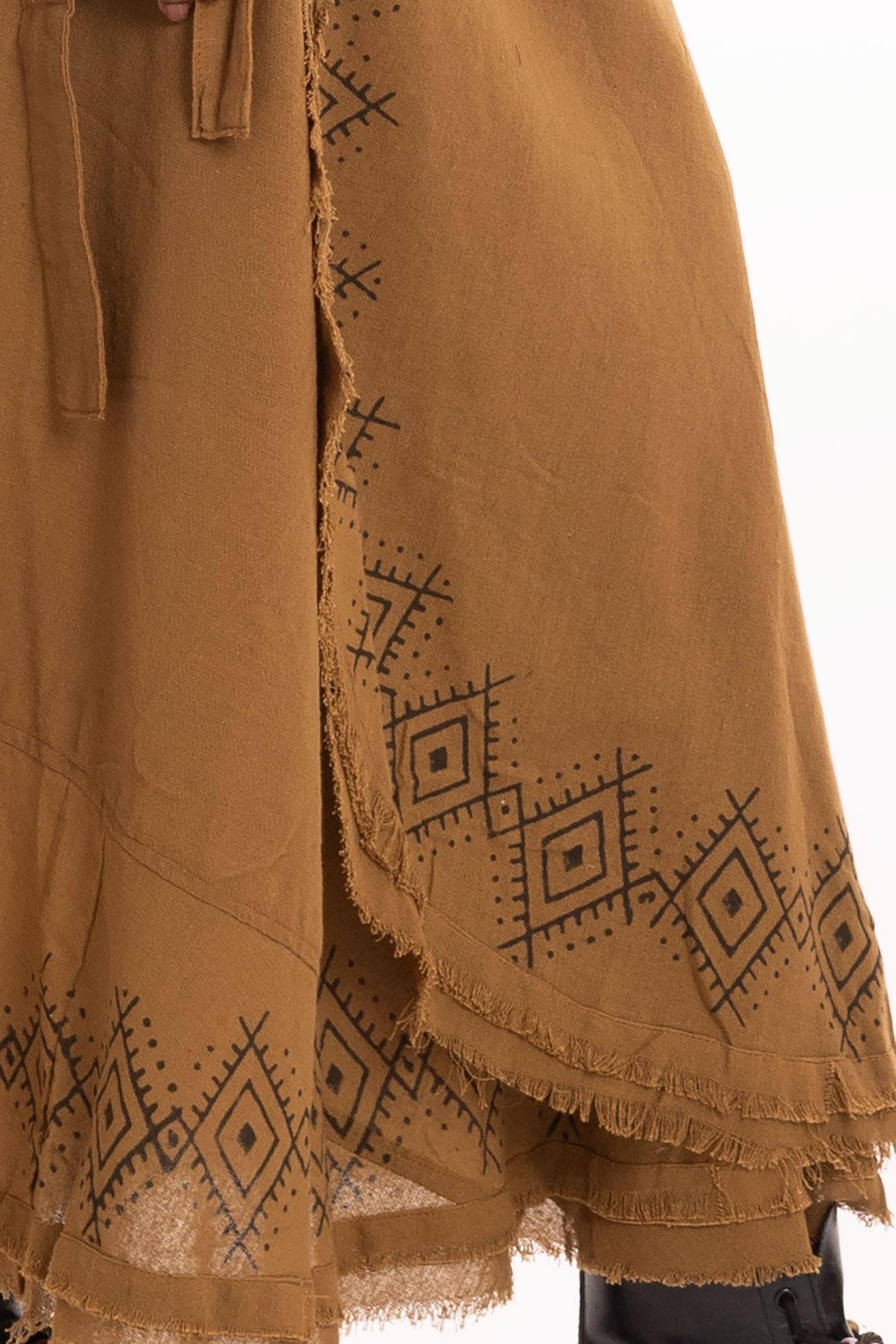 Hand Block Printed Goa Boho Hippy Jute Wrap Skirt