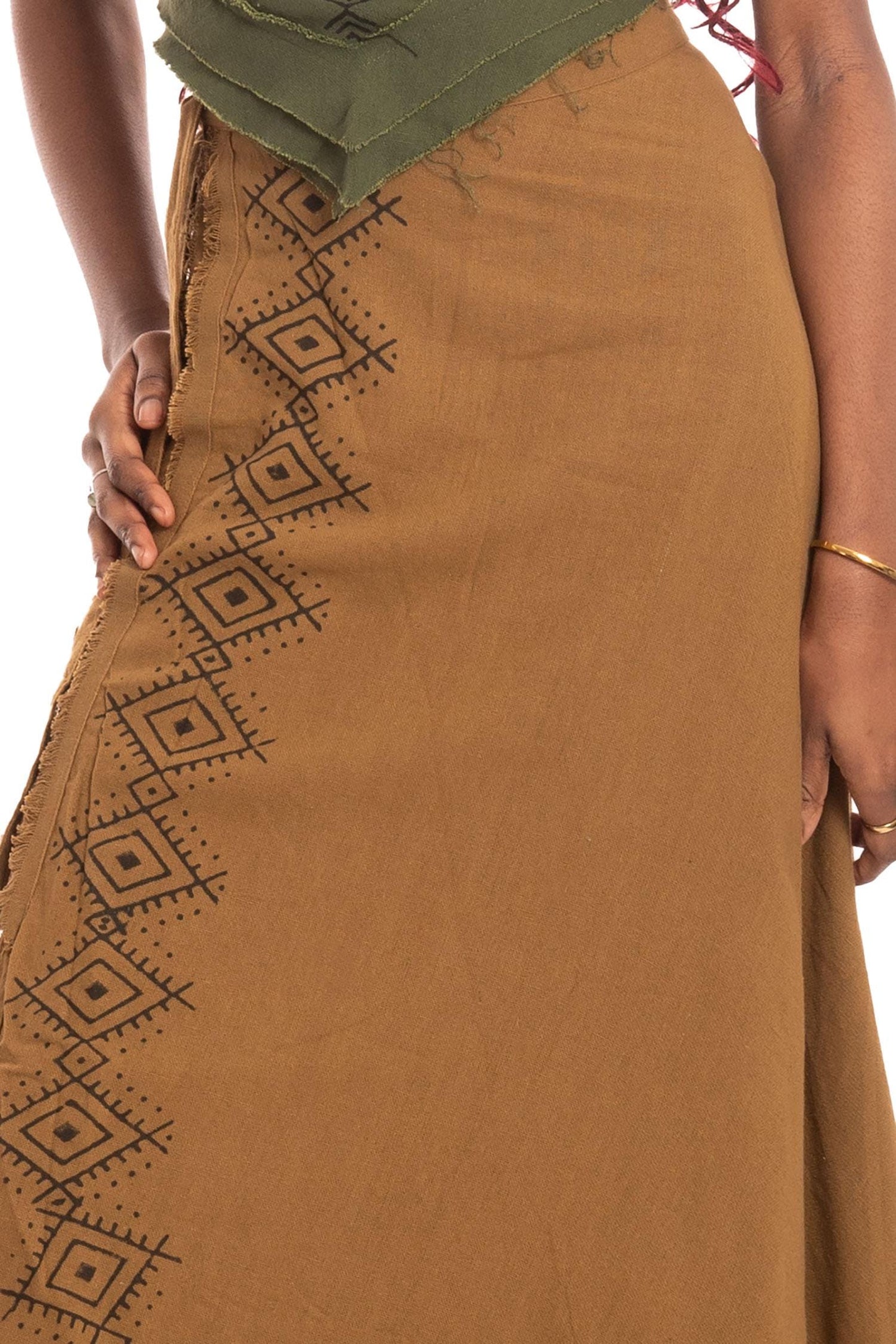 Hand Block Printed Goa Boho Hippy Jute Wrap Skirt