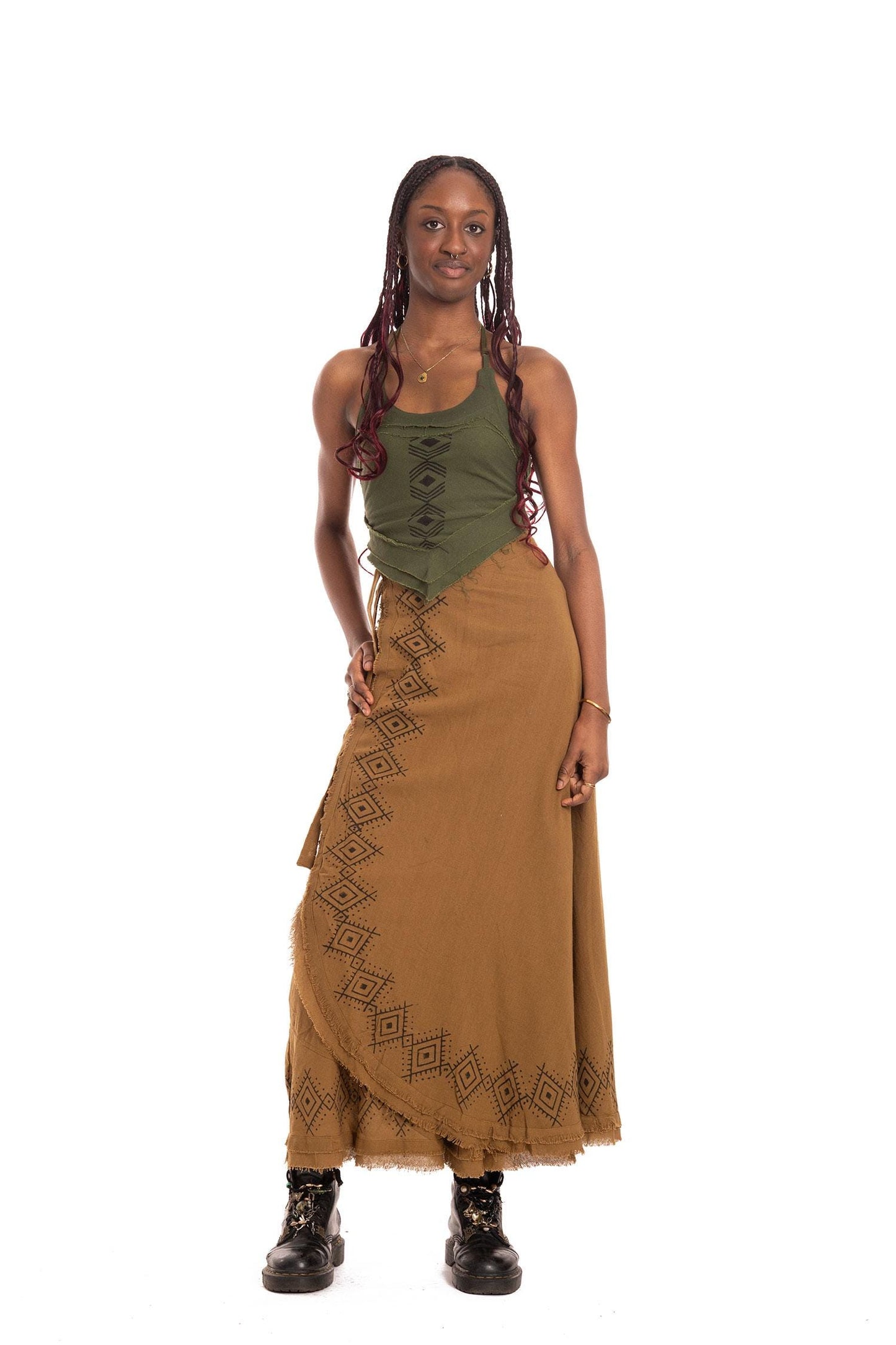 Hand Block Printed Goa Boho Hippy Jute Wrap Skirt