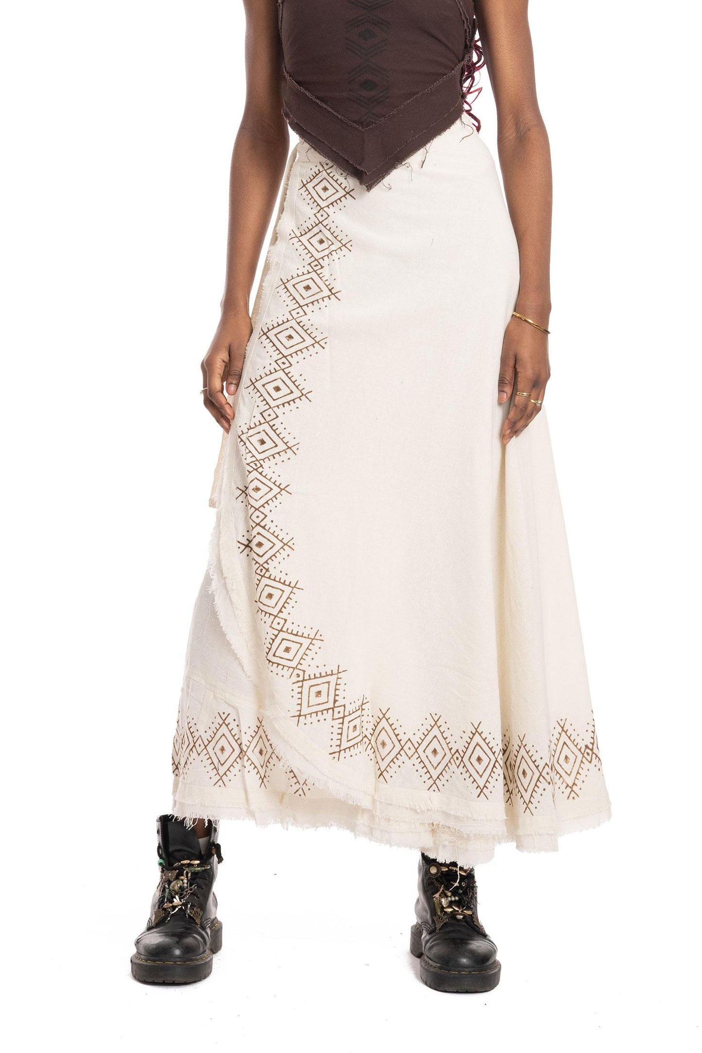 Hand Block Printed Goa Boho Hippy Jute Wrap Skirt