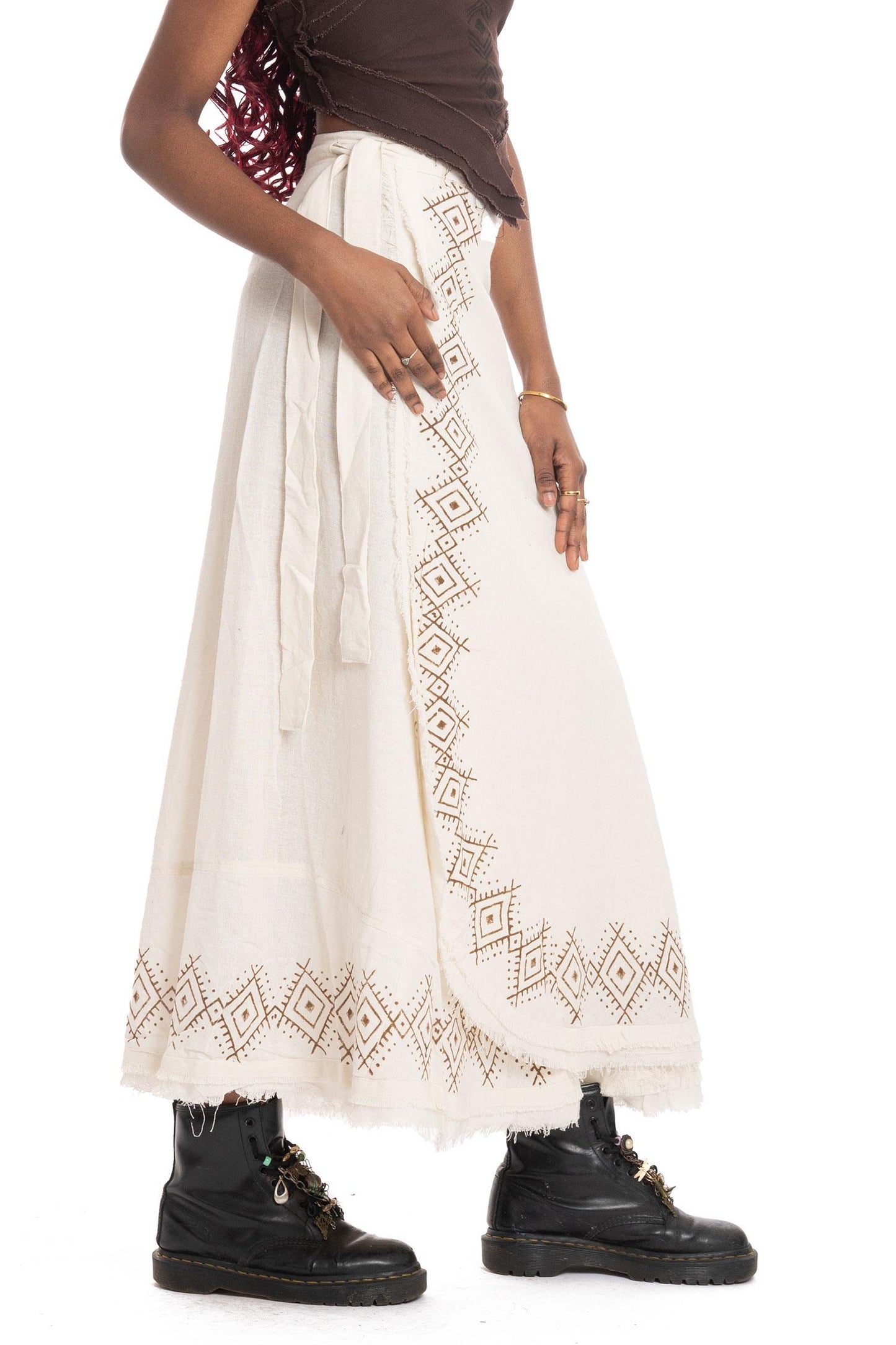 Hand Block Printed Goa Boho Hippy Jute Wrap Skirt