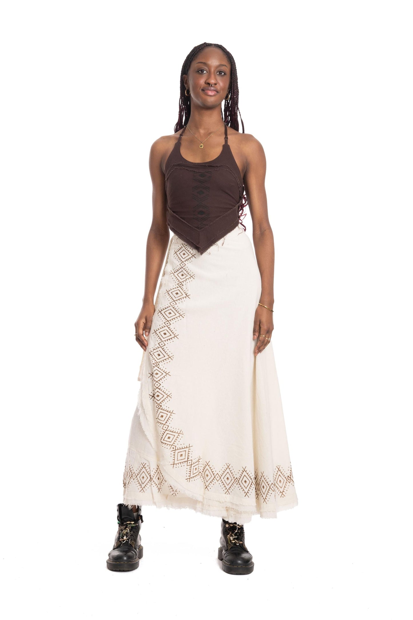 Hand Block Printed Goa Boho Hippy Jute Wrap Skirt