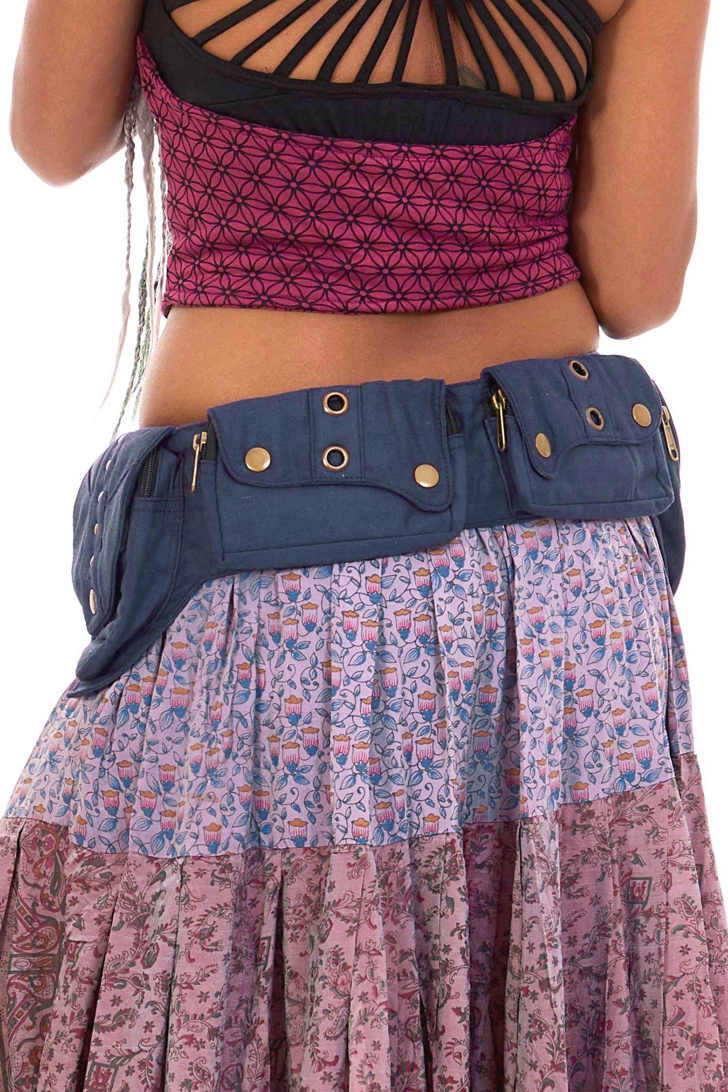 Cotton Canvas Pocket Belt With Rivets, Pixie Fanny Pack - Lotus Belt (EYLLOT) by Altshop UK