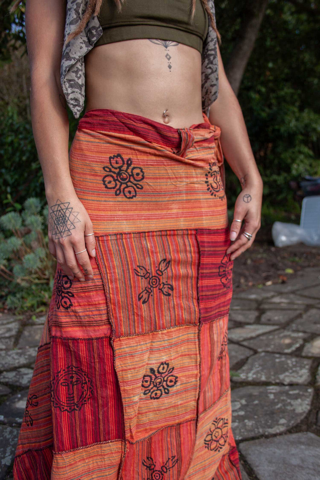Long Earthy Patchwork Skirt