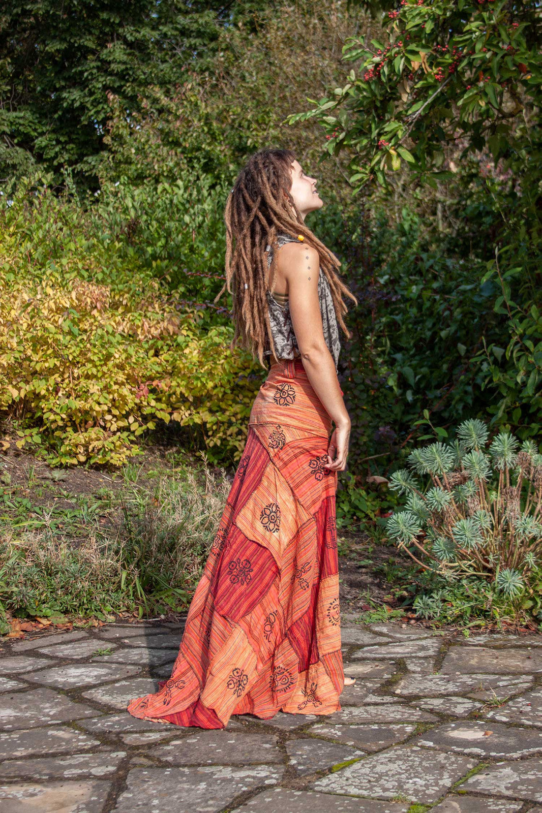 Long Earthy Patchwork Skirt