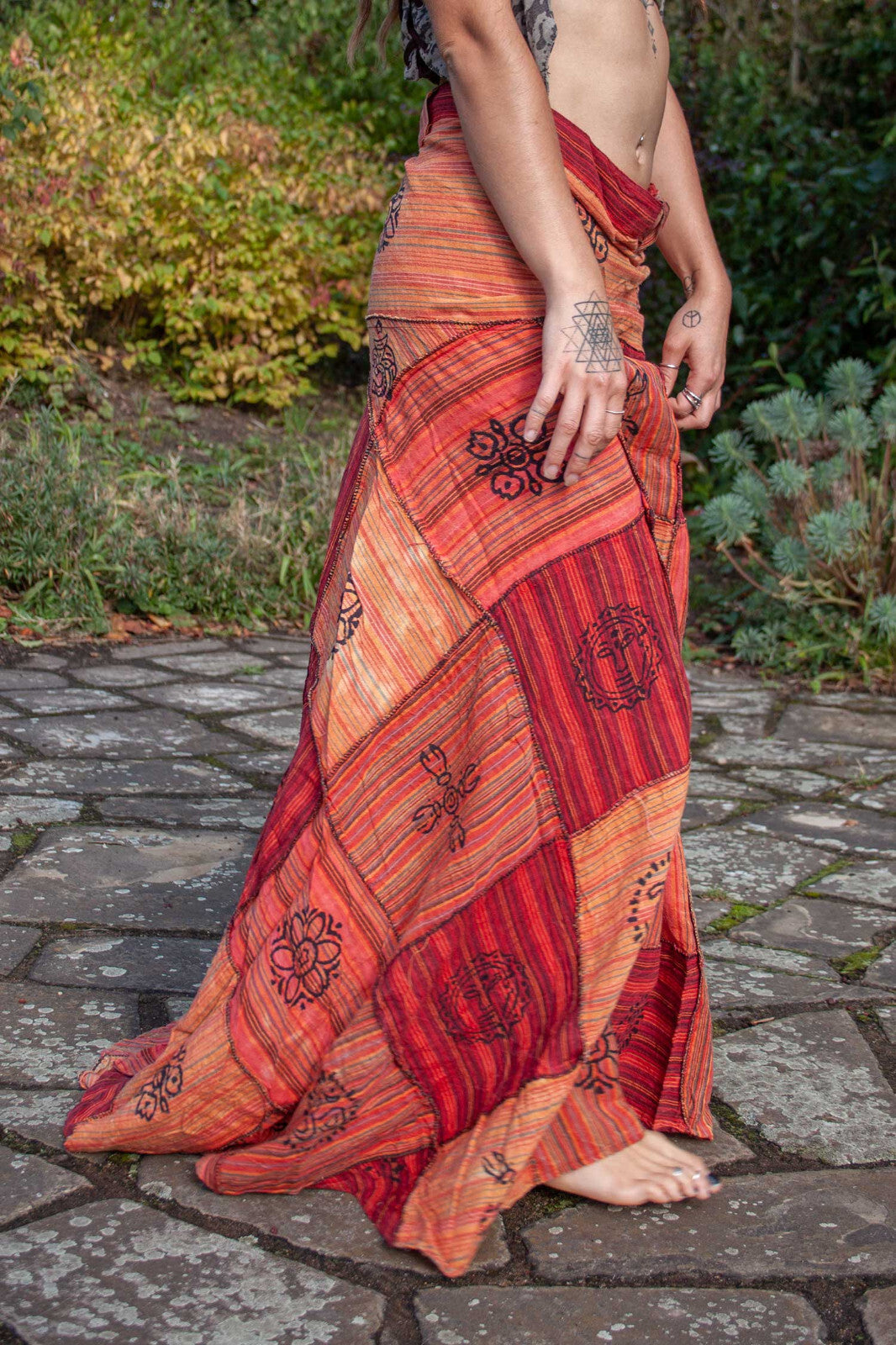 Long Earthy Patchwork Skirt