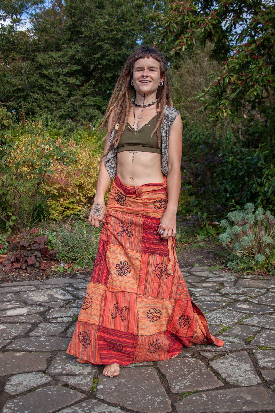 Long Earthy Patchwork Skirt