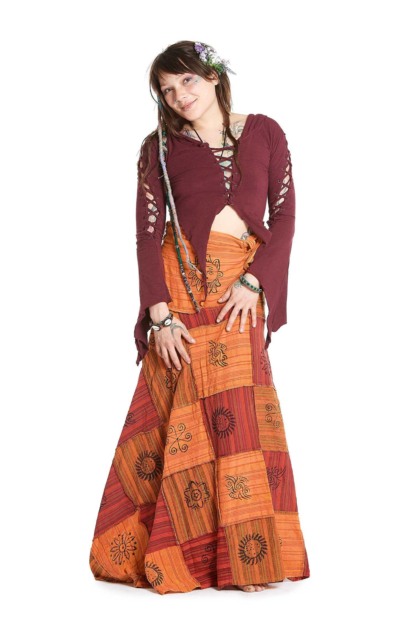 Long Earthy Patchwork Skirt