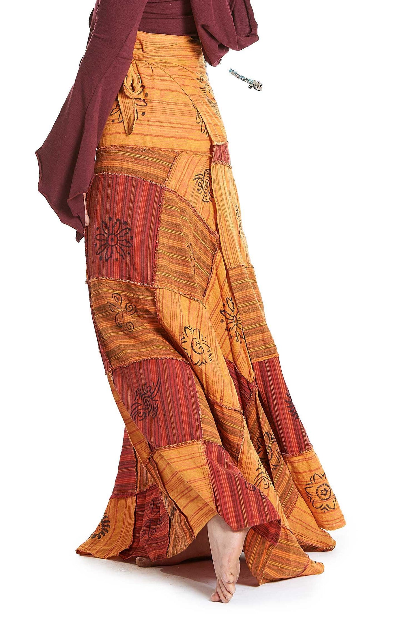 Long Earthy Patchwork Skirt