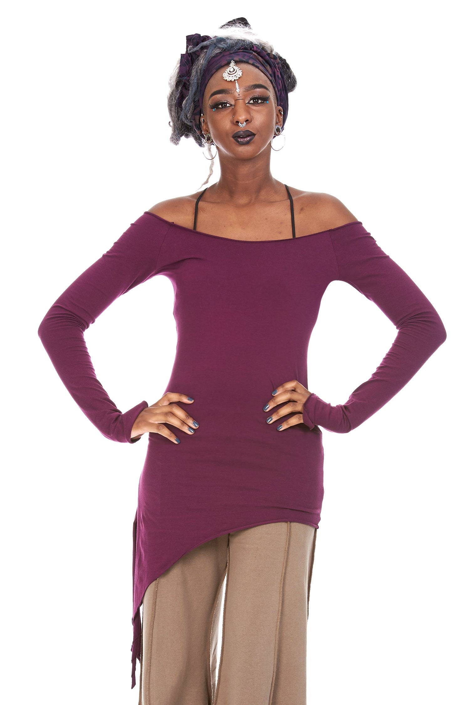 Ladies Assym Pixie Top, Long Sleeve Boho Top - Khusa Top (DEVLSAT) by Altshop UK