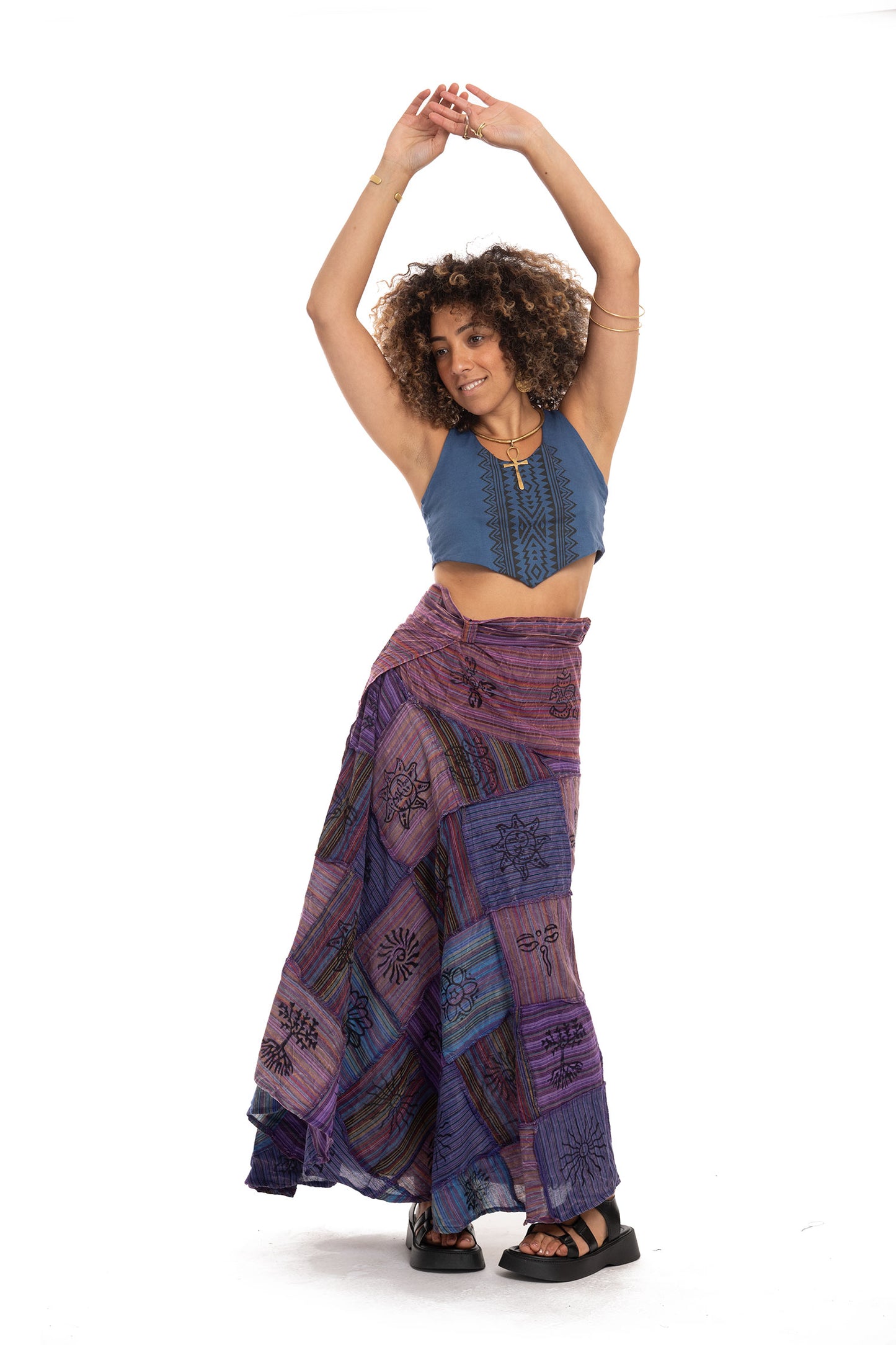 Long Earthy Patchwork Skirt