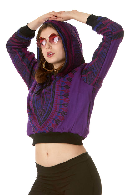 Dashiki Hooded Jumper, Afrocentric Hoodie - Cropped African Hoodie (ROKAFHO) by Altshop UK