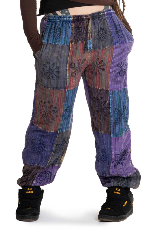 Fleece-Lined Hippy Warm Patchwork Trousers - Patch Fleece Jogger (RGPJF) by Altshop UK