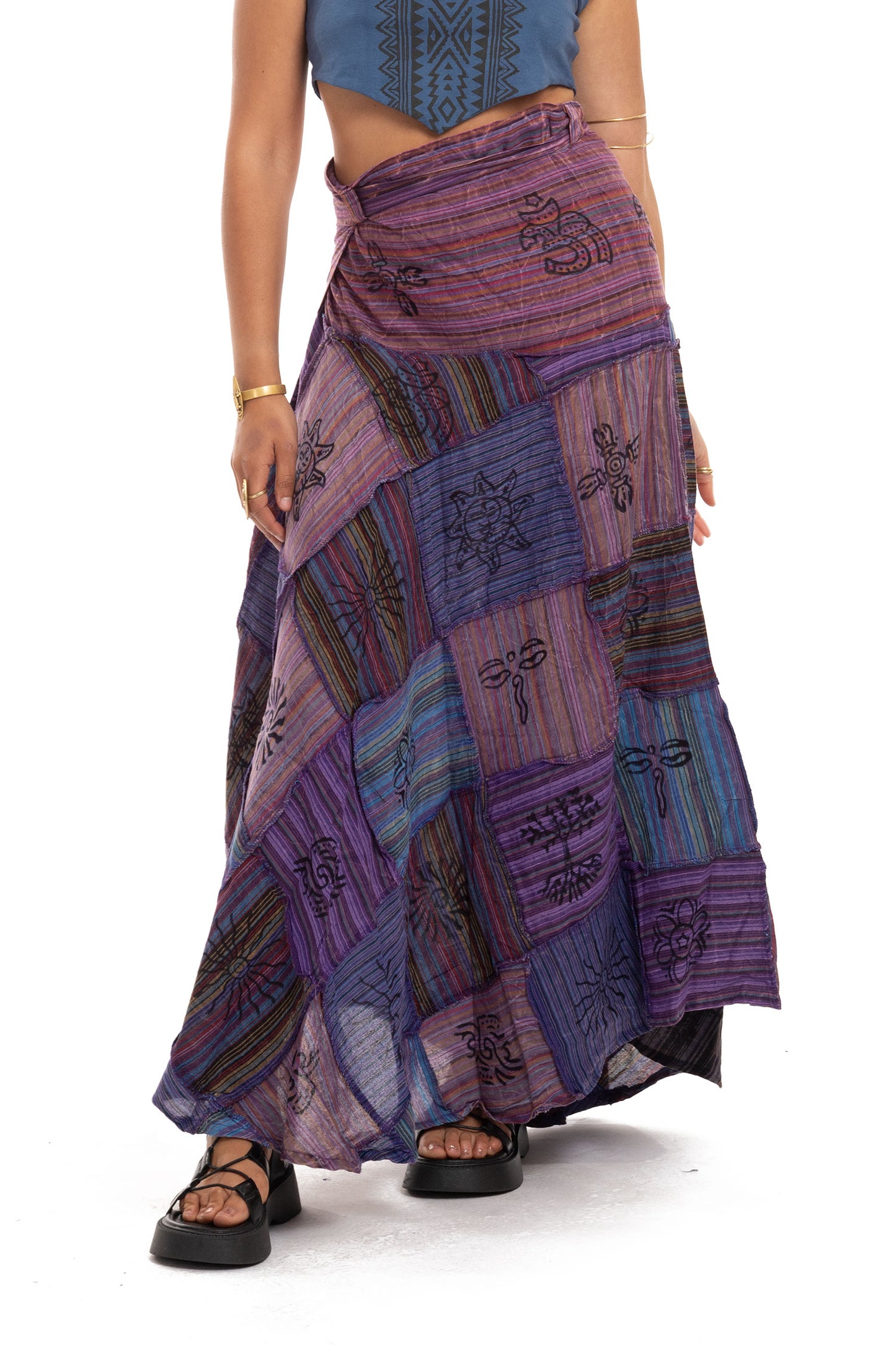 Long Earthy Patchwork Skirt