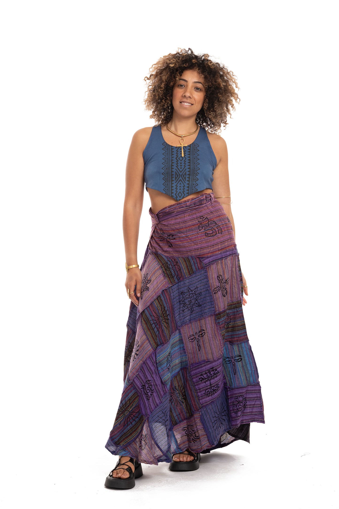 Long Earthy Patchwork Skirt