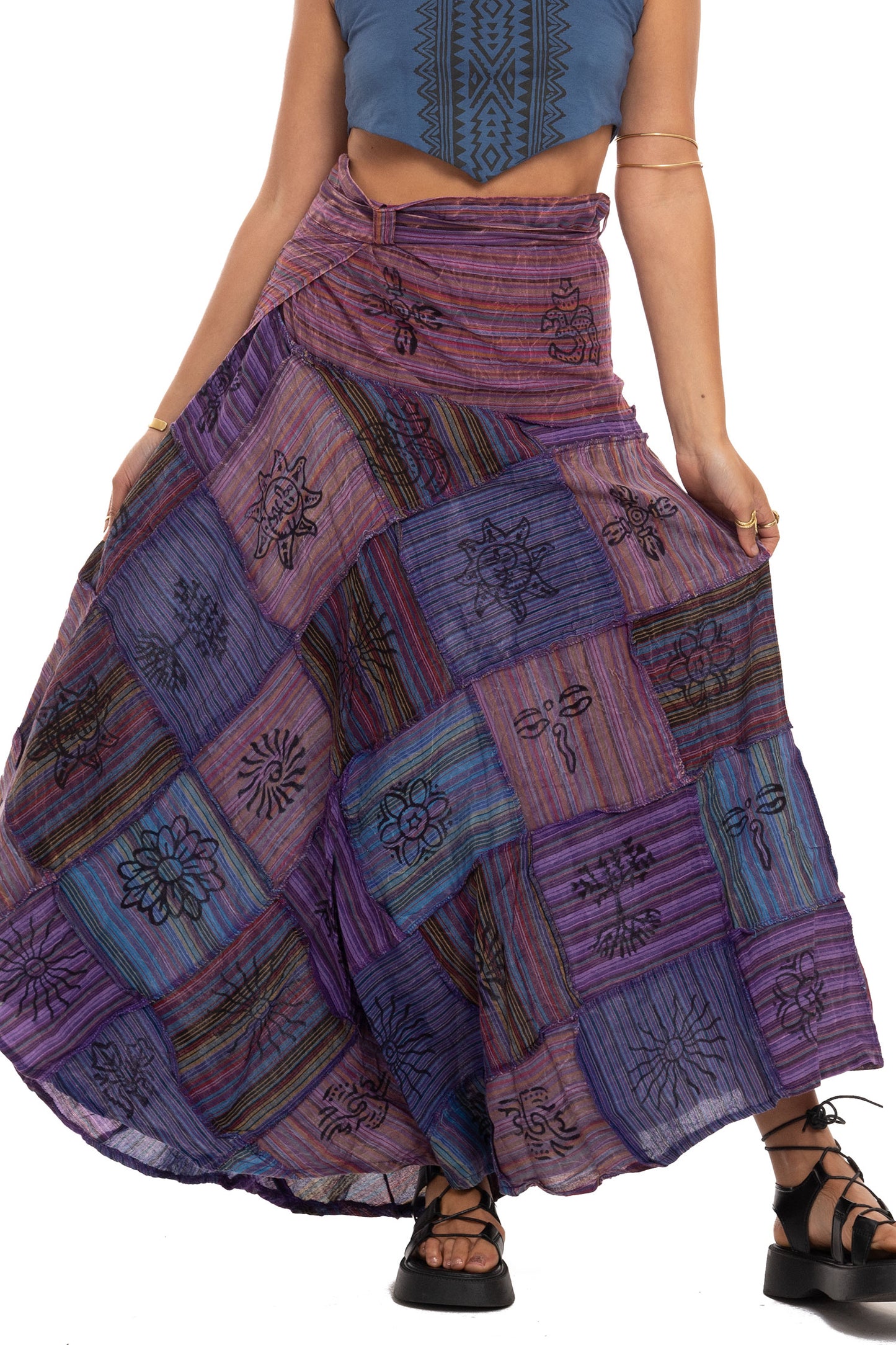 Long Earthy Patchwork Skirt