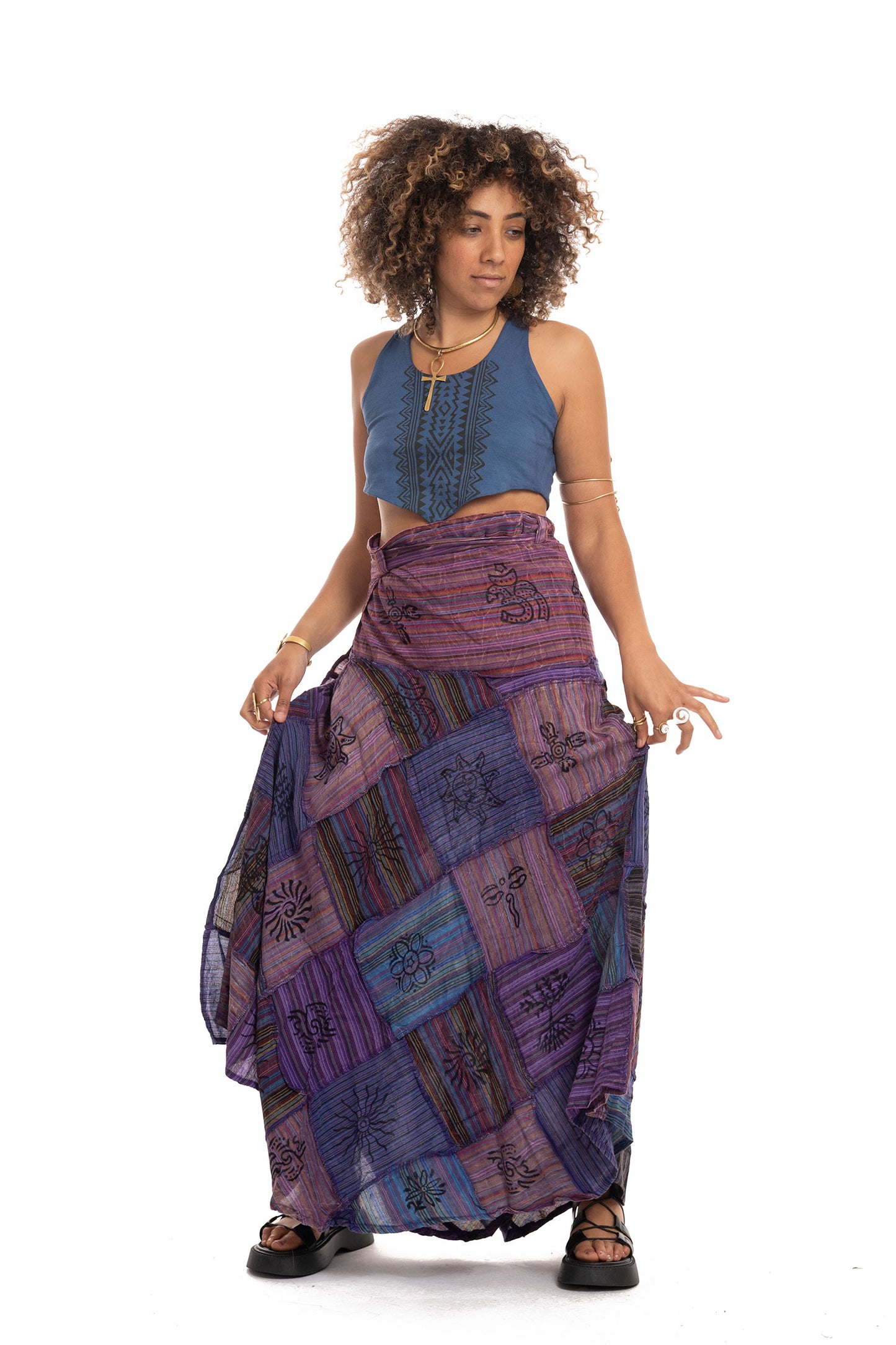 Long Earthy Patchwork Skirt