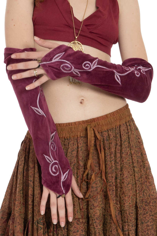 Long Velvet Gaunlet Armwarmers in Purple