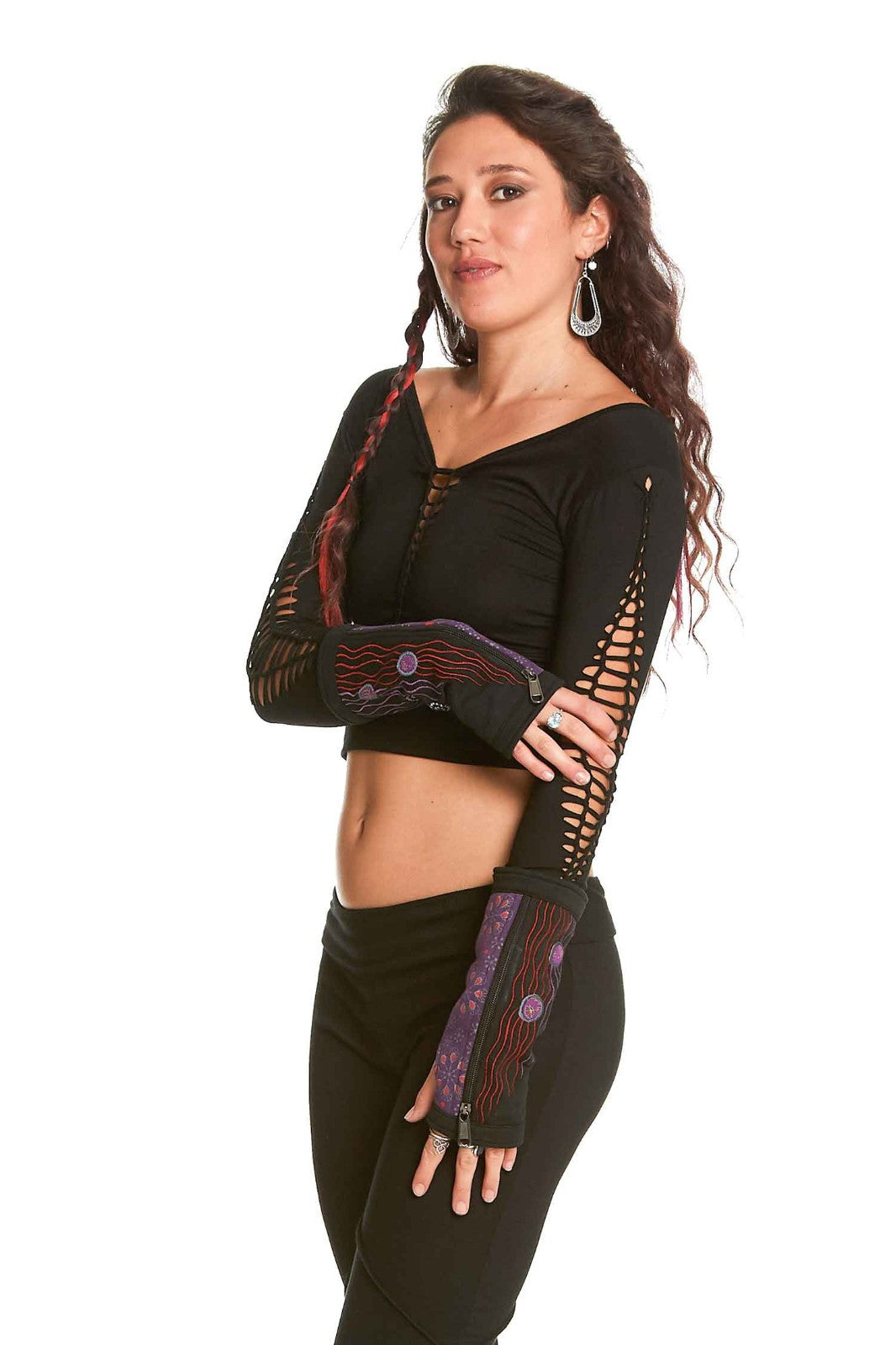 Hippy Armwarmers with Stash Zipper Pocket and Thumbholes