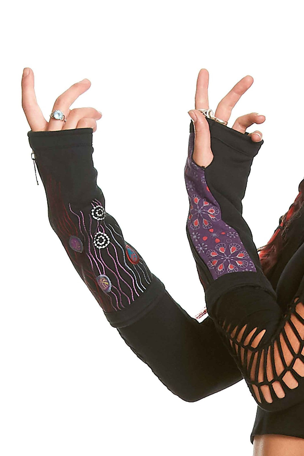 Hippy Armwarmers with Stash Zipper Pocket and Thumbholes