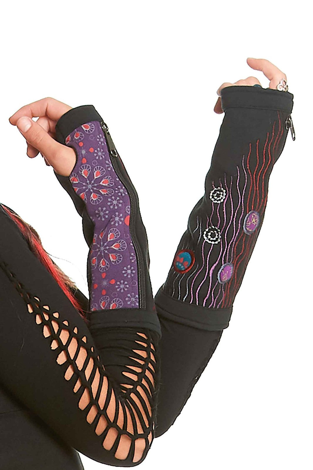 Hippy Armwarmers with Stash Zipper Pocket and Thumbholes