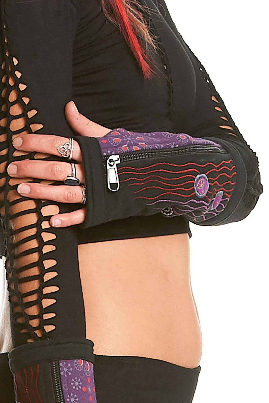 Hippy Armwarmers with Stash Zipper Pocket and Thumbholes