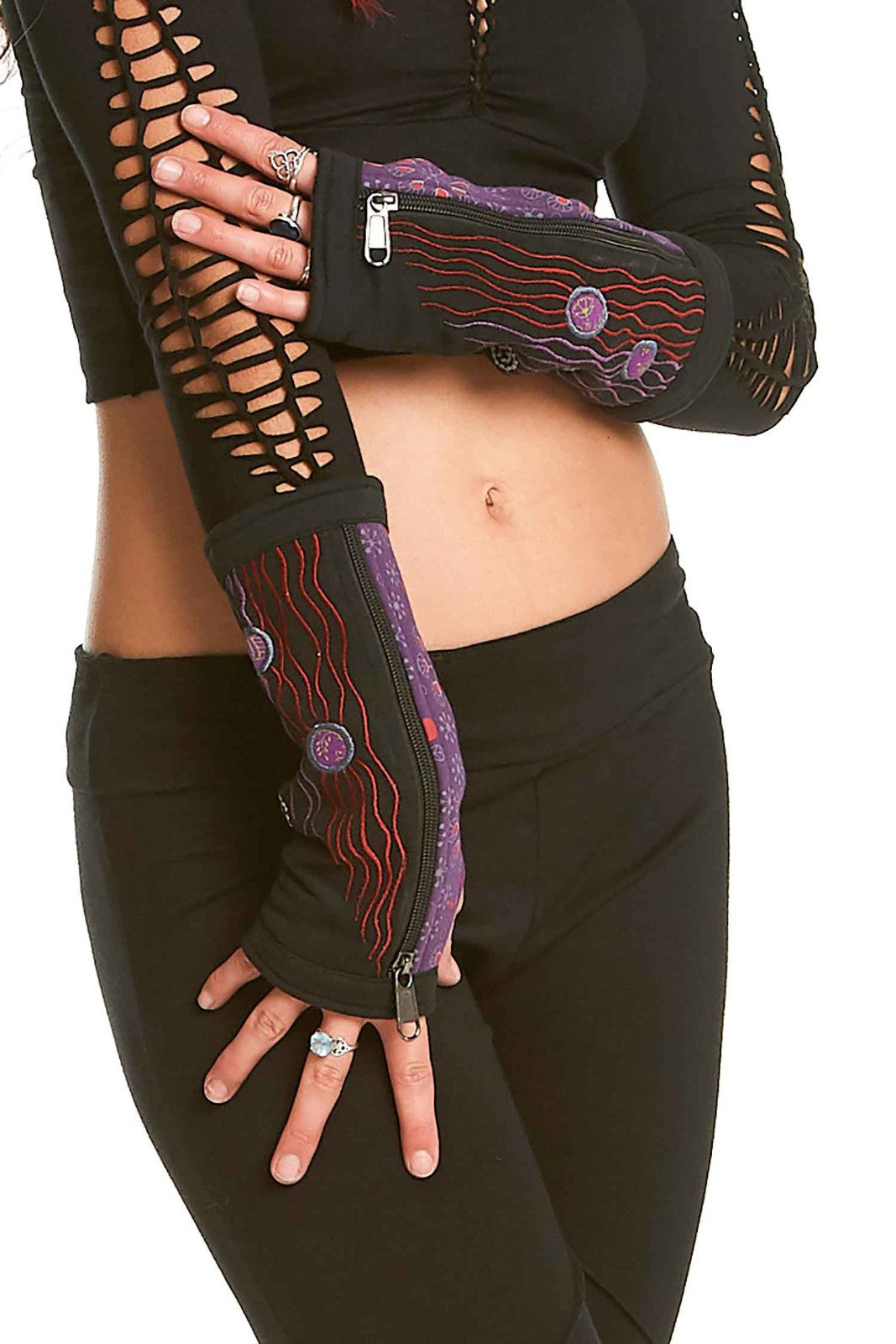 Hippy Armwarmers with Stash Zipper Pocket and Thumbholes