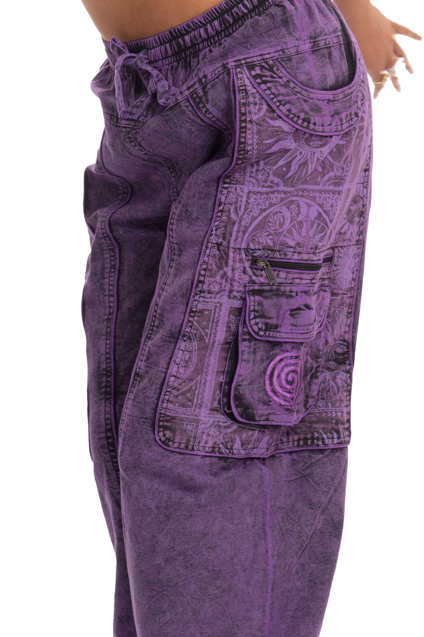Stonewash Sun and Moon Print Trousers