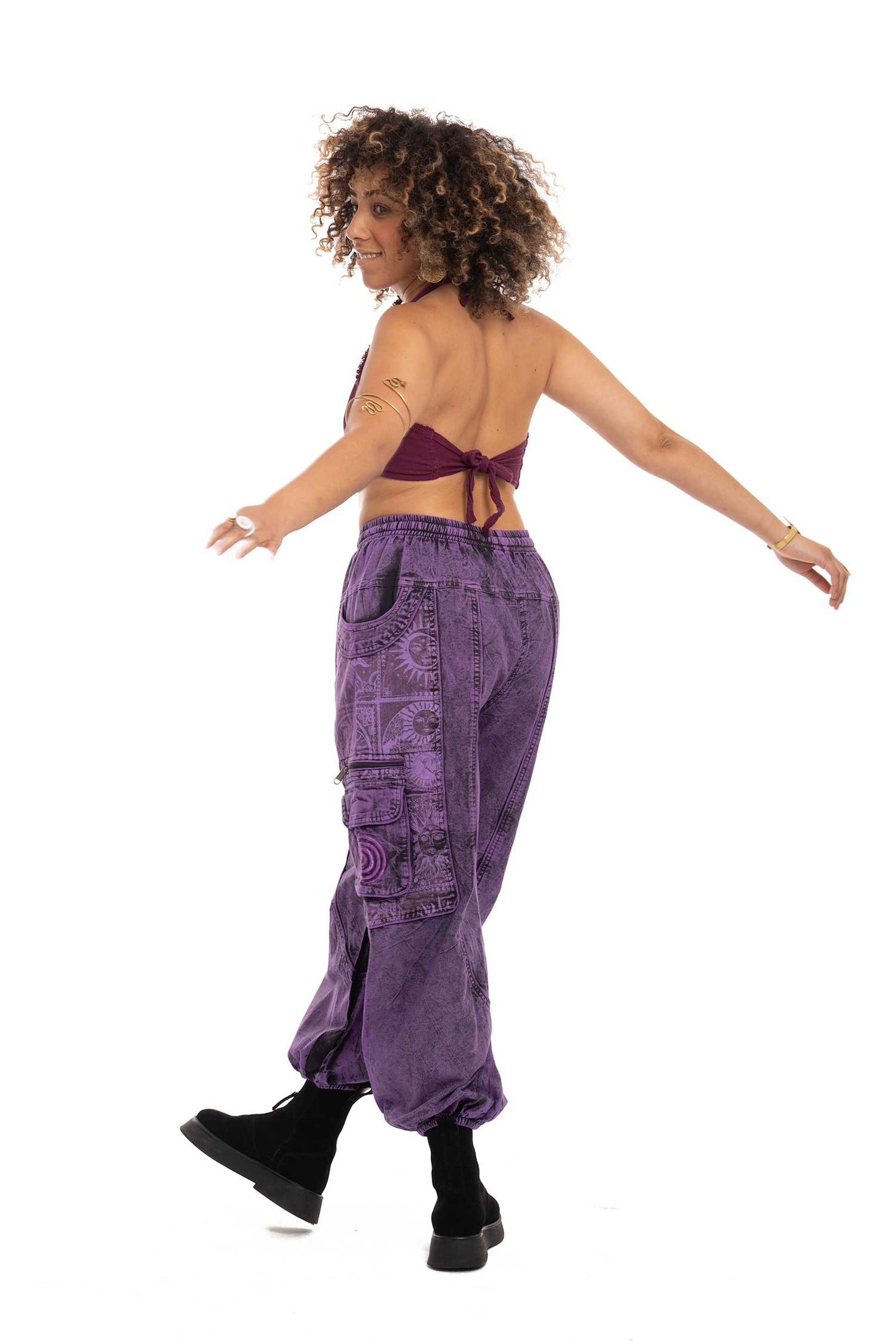 Stonewash Sun and Moon Print Trousers